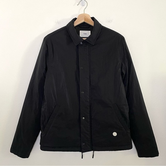 Folk Wadded Pebble Jacket Japanese Nylon Snap Zip Front Black Men’s XS - Picture 5 of 16